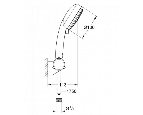 Душевой набор GROHE New Tempesta Cosmopolitan 100 III с регулируемым настенным держателем, 9,5 л/мин, хром (27584002)
