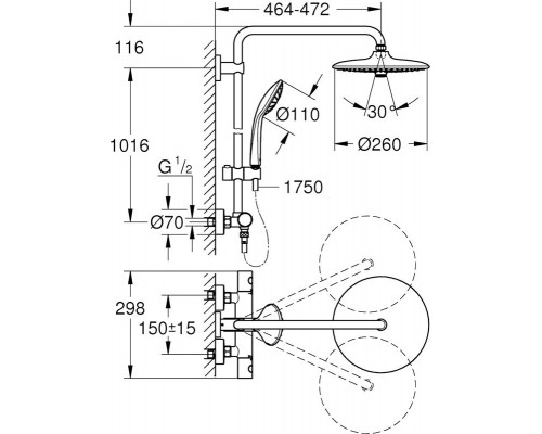 Душевая система с термостатом для настенного монтажа, GROHE Euphoria System 260, хром, (27615001)