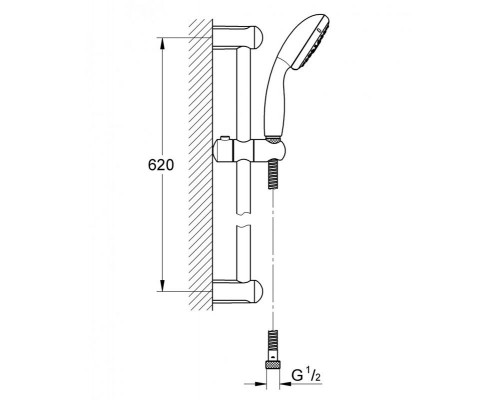 Душевой гарнитур GROHE Tempesta New, 600 мм, 9,5 л/мин, хром (27644001)