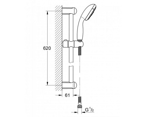 Душевой гарнитур GROHE New Tempesta IV, штанга 600 мм, 9,5 л/мин, хром (27645001)