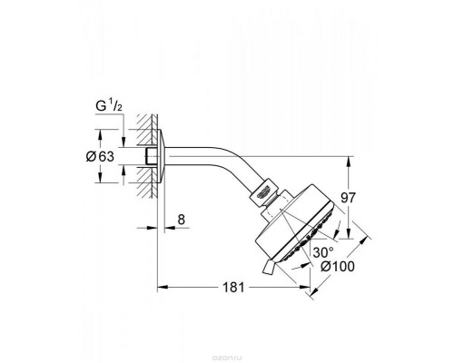 Верхний душ GROHE New Tempesta Cosmopolitan 100, 4 режима, хром (27869001)
