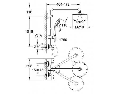 Душевая система GROHE Euphoria 210 с термостатическим смесителем, хром (27964000)