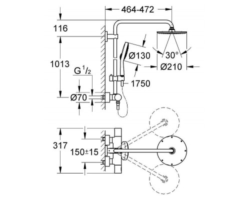 Душевая система GROHE Rainshower 210 с термостатическим смесителем, хром (27967000)
