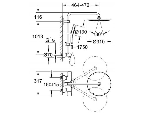Душевая система GROHE Rainshower 310 с термостатическим смесителем, хром (27968000)