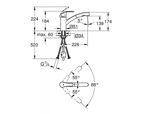 Смеситель кухонный для раковины Grohe Eurosmart 30305000