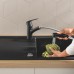 Смеситель для кухонной мойки GROHE Start c низким поворотным, выдвижным изливом, матовый черный (303072431)