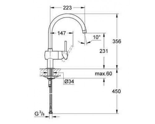 Смеситель для кухонной мойки GROHE Minta с поворотным C-изливом, хром 32917000