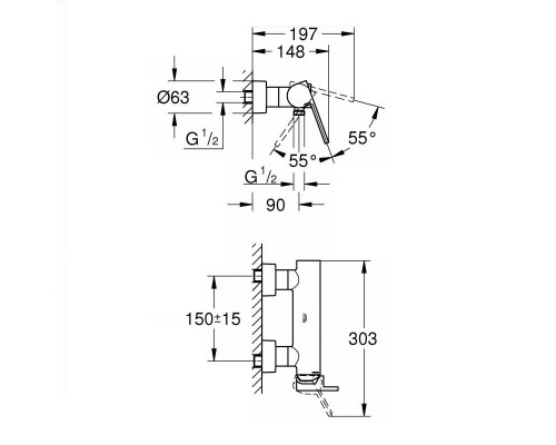 Смеситель для ванны и душа Grohe Plus наружного монтажа 33577003 хром