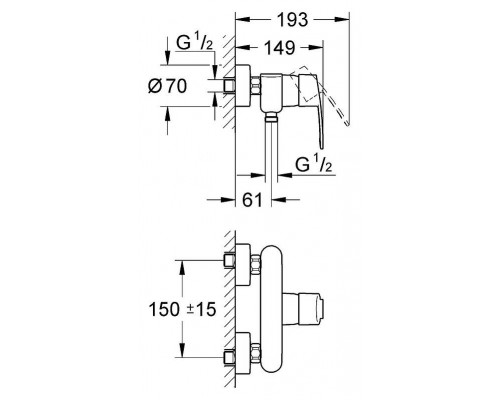 Смеситель для ванны и душа Grohe Eurostyle Cosmopolitan 33590002 наружного монтажа