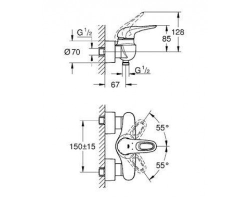 Смеситель для ванны и душа Grohe Eurostyle 33590003 наружного монтажа хром