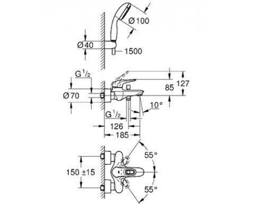 Смеситель для ванны Grohe Eurostyle 3359230A