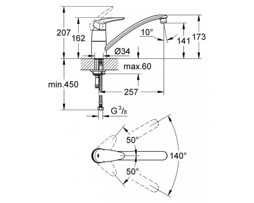 Смеситель кухонный для раковины Grohe Eurodisc 33770001
