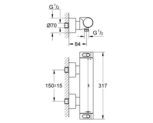 Смеситель для ванны и душа Grohe Grohtherm 2000 34169001 наружного монтажа