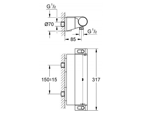 Смеситель для ванны и душа Grohe Grohtherm 2000 34469001 наружного монтажа хром