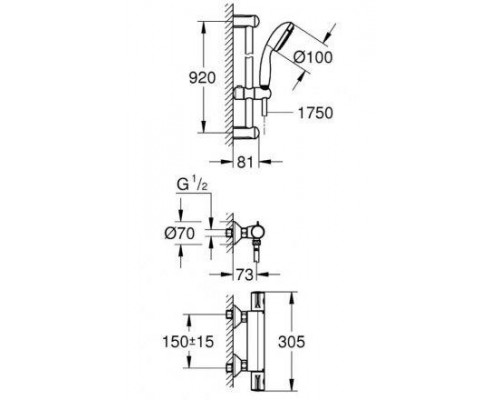 Смеситель для ванны и душа Grohe Grohtherm 800 34566001 наружного монтажа