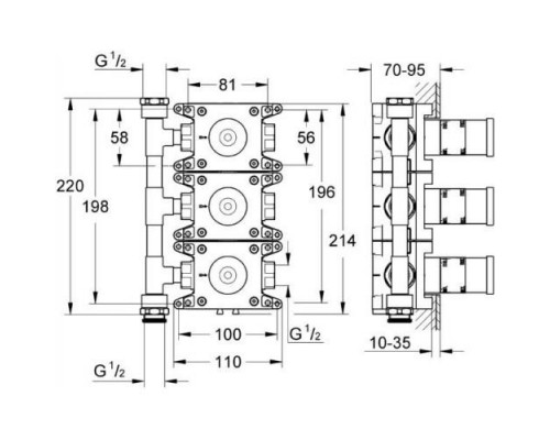 Скрытая часть вентиля Grohe Grohtherm F 35031000 (3 выхода)