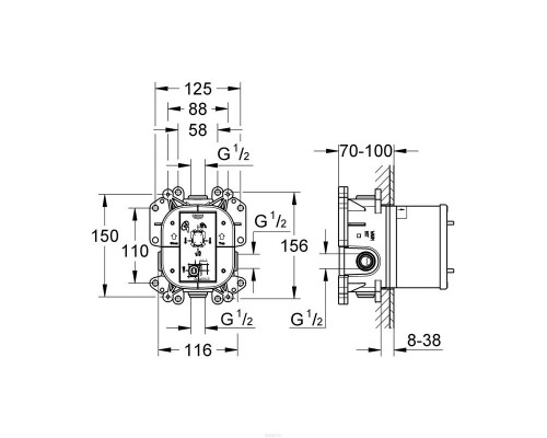 Скрытая часть универсальная Grohe Rapido E 35501000
