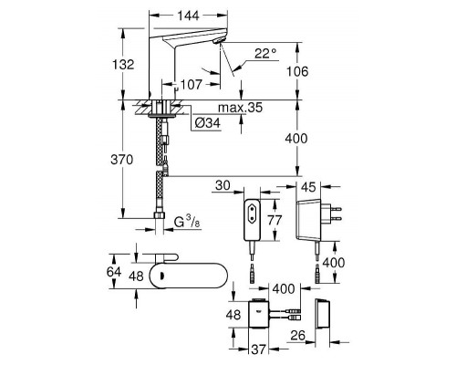 Смеситель сенсорный для умывальника Grohe Eurosmart Cosmopolitan E 36325001