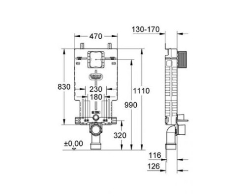 Смывной бачок для приставного унитаза GROHE Uniset 38643001 скрытого монтажа