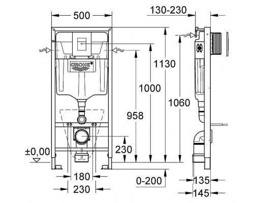 Инсталляция для подвесного унитаза Grohe Rapid с белой кнопкой смыва 38732SH0 Skate Cosmopolitan