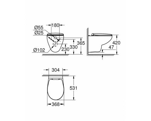 Унитаз подвесной с сиденьем для унитаза, GROHE Bau Ceramic, альпин-белый