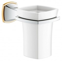 Стакан для зубных щеток Керамический, с держателем GROHE Grandera, хром/золото 