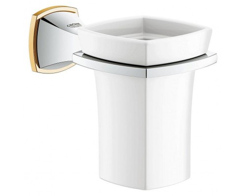 Стакан для зубных щеток Керамический, с держателем GROHE Grandera, хром/золото