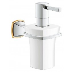 Дозатор жидкого мыла GROHE Grandera керамический, с держателем, хром/золото 