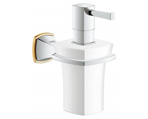 Дозатор жидкого мыла GROHE Grandera керамический, с держателем, хром/золото