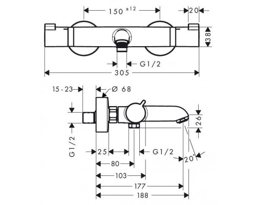 Смеситель-термостат для ванны Hansgrohe Ecostat Comfort 13114000
