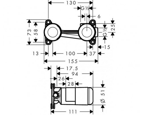Скрытая часть смесителя Hansgrohe, 13622180