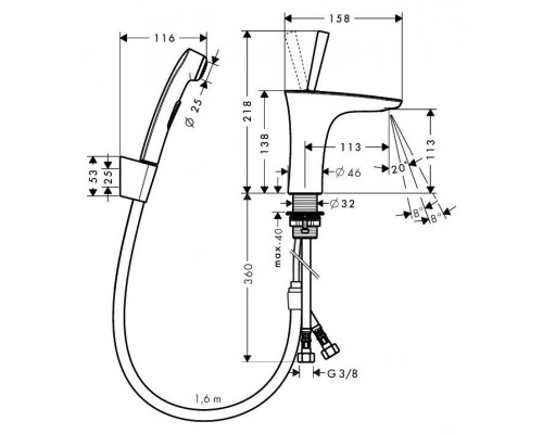 Смеситель Hansgrohe PuraVida 15275400 для раковины с гигиеническим душем