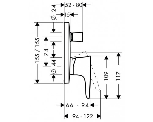 Смеситель для ванны Hansgrohe PuraVida 15445400, встраиваемый, белый