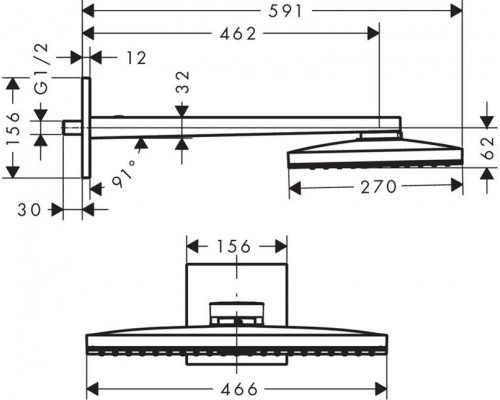 Верхний душ Hansgrohe Rainmaker Select 460, 2jet, с держателем, 24005600