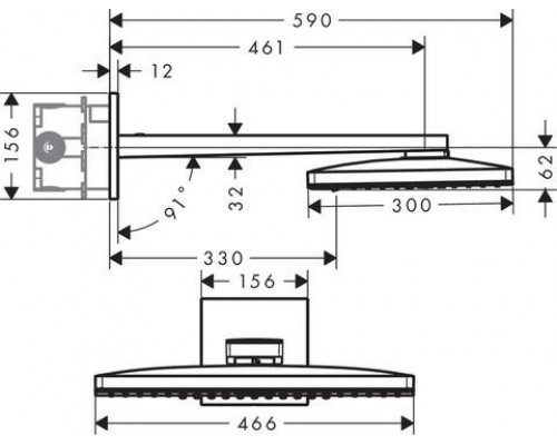 Верхний душ Hansgrohe Rainmaker Select 460, 3jet, с держателем, 24007400