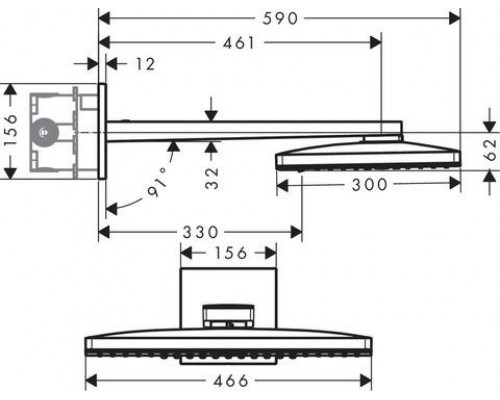 Тропический Верхний душ Hansgrohe Rainmaker Select 460, 3jet, с держателем, 24007600