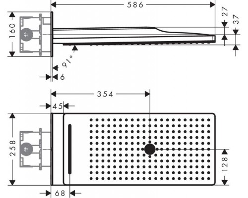 Верхний душ, тропический hansgrohe Rainmaker Select 580 3jet EcoSmart с настенным креплением скрытого монтажа 24011400, белый/хром