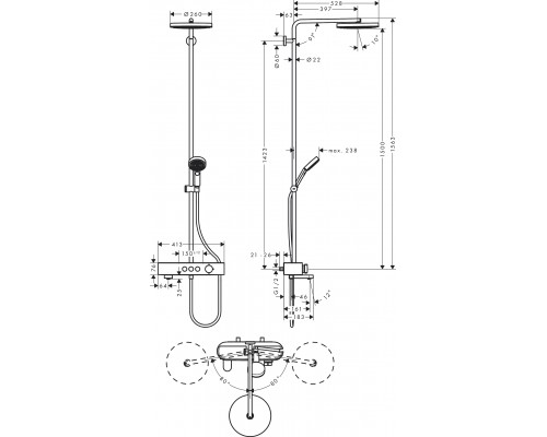 Душевая система для ванны Hansgrohe Pulsify Showerpipe 260, 1j, термостат (хром)