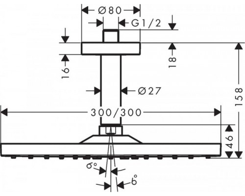Верхний душ Hansgrohe Raindance Е 300, 1 jet, 26250340