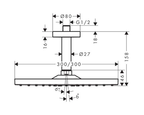 Верхний душ Hansgrohe Raindance Е 300, 1 jet, держатель, 26251000