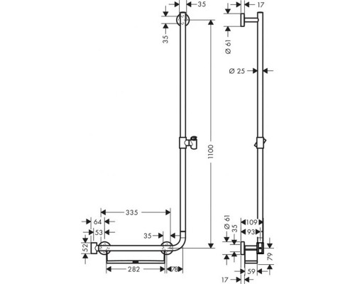 Душевая штанга Hansgrohe Unica Comfort 110 см, левосторонняя, 26403400