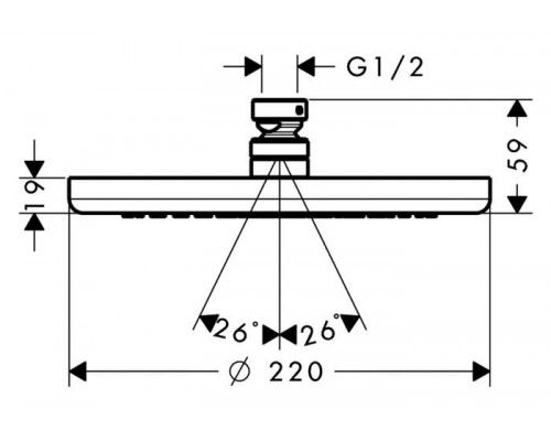 Душевая лейка для потолочного душа Hansgrohe Croma 220 26464000, диаметр 22 см