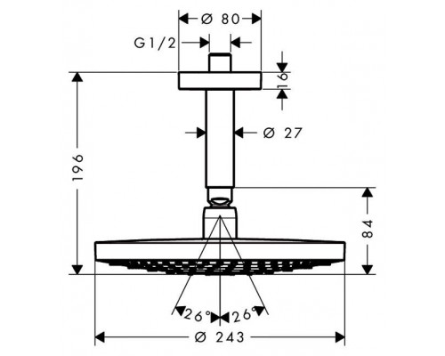 Верхний Тропический душ из потолка Hansgrohe Raindance Select S240 2jet, 26467400