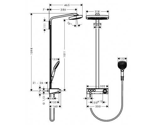Душевая система hansgrohe Raindance Select E 300 3jet с термостатом ShowerTablet Select 300 27127400, белый/хром