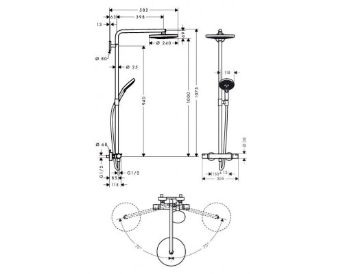 Душевая стойка с термостатом Hansgrohe Raindance Select Showerpipe S240, 2jet, 27129000