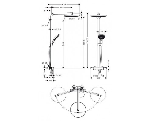 Душевая система hansgrohe Raindance Select S S300 2jet Showerpipe с термостатом