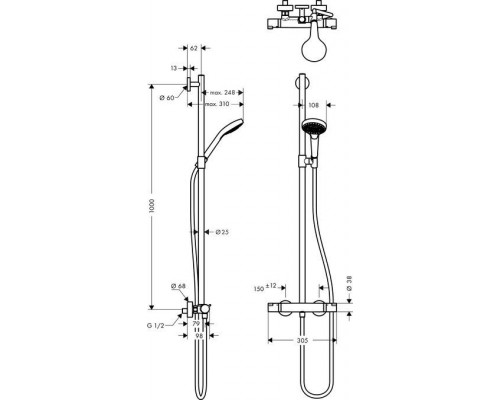 Душевая система hansgrohe Croma Select S SemiPipe Multi с термостатом 27247400, белый/хром