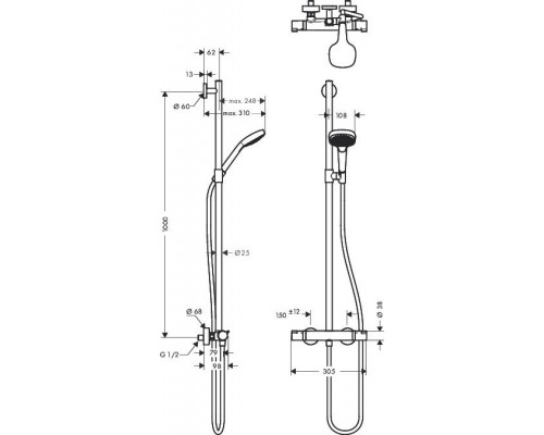 Душевая система наружного монтажа Hansgrohe Croma Select E Multi SemiPipe 27248400