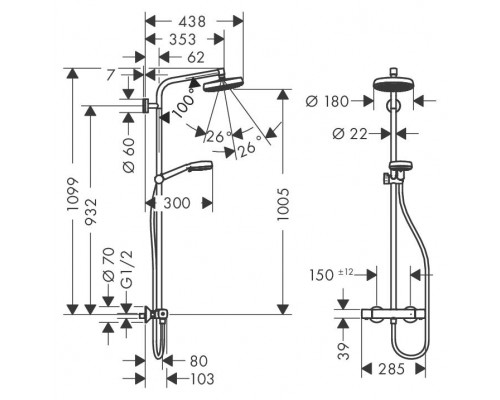 Душевая стойка со смесителем Hansgrohe Crometta 160 Showerpipe, 27264400