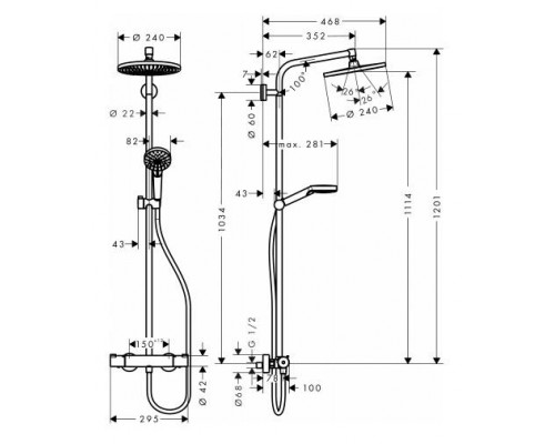 Душевая система с термостатом Hansgrohe Crometta S 240 Showerpipe, EcoSmart, 27268000